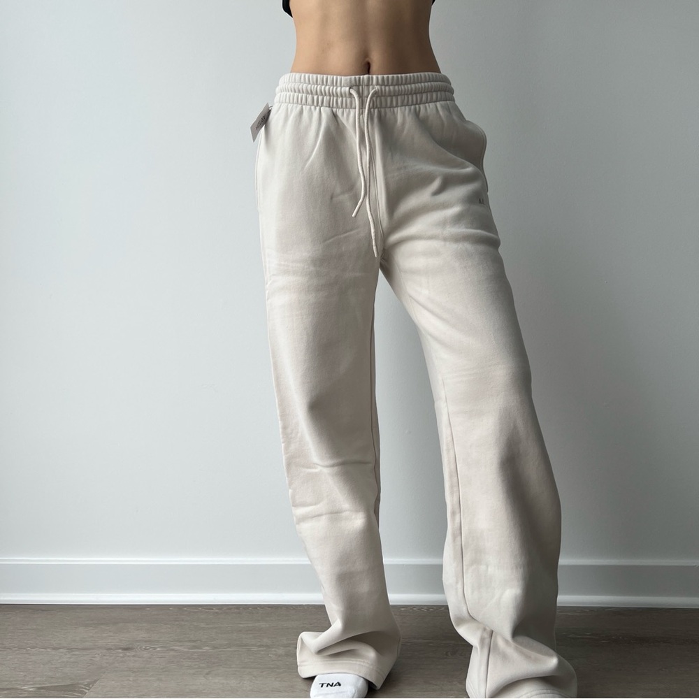 Aritzia Cozy Fleece Boyfriend Basic Wide Sweatpants Matte Pearl Taupe Size S - Picture 3 of 10